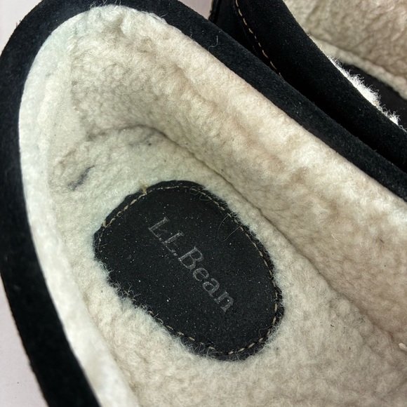 L.L. Bean Black Suede Leather Fleece-Lined Slippers Moccasins NWOT - Picture 5 of 7